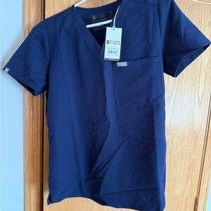 Figs Blue Short Sleeve Tee Classic V-Neck
